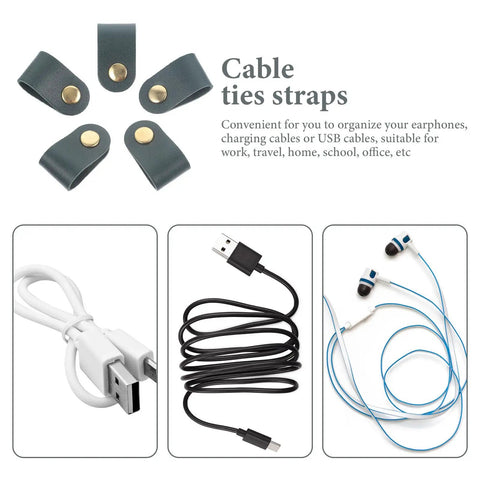Five Piece Artificial Leather Cord Organizer With Portable Cable Ties For Earphones in green, ideal for travel and daily use.