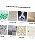 Image displaying various materials including glass, ceramic, marble, and quartz, showcasing their versatility in use.