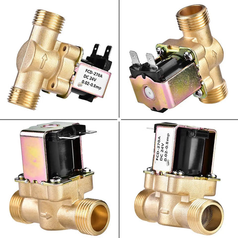 Solid Brass 24 Volt Dc Solenoid Valve For Predictable Water Pressure Setup That Absorbs Pressure Spikes Like A Boss In A Standard 1/2 Inch Port For Easy Hook Ups And Reliable Performance, showcasing the valve's connections and design.
