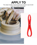 12.2 Inch Bent Leg Caliper Measuring Tool With Red Plastic Pottery Gauge Ruler For Clay Sculpting And Ceramics shown with hands working on pottery.