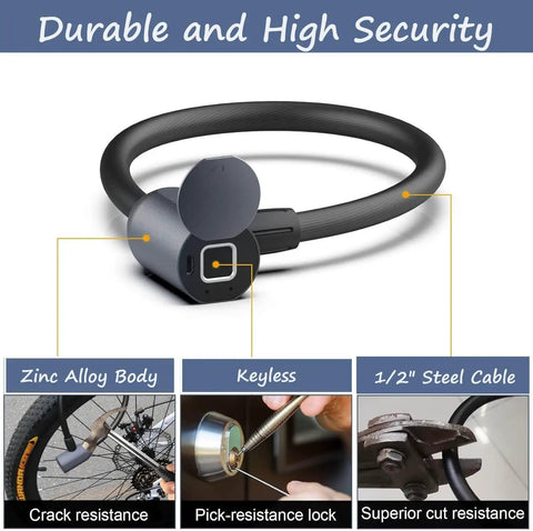 Bluetooth Biometric Cable Lock With App Unlock For Bike And Home Security Fingerprint Lock Waterproof 42cm with steel and zinc alloy
