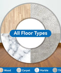 Rock Solid 4 Inch Heavy Duty Caster Wheels Featuring Silent Thermoplastic Rubber Treads And Sturdy Steel Plates on various floor types.