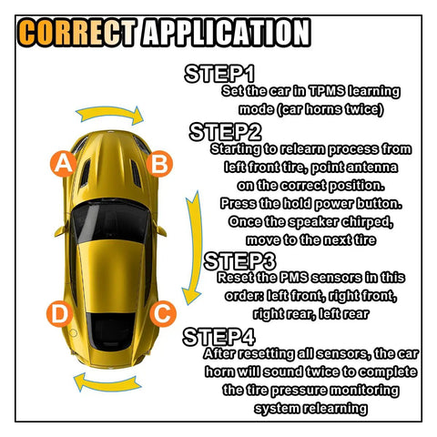 Correct application guide for Straight Shooter TPMS Diagnostic Tool For GM Chevy Buick Cadillac Tire Pressure Sensor Reset EL50448.