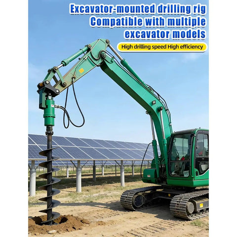 Excavator with Beefy Hydraulic Earth Auger Attachment for 2-10 Ton Excavators, 2000-3500Nm Torque in action