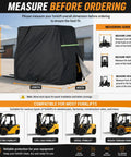 Rusty Proof Heavy Duty Forklift Cover For Toyota Cushion Tire 8FGCU40 Fits Electric Models From 2018 To 2026 With Tough Vent And Zipper For Outdoor Storage measuring guide illustration.