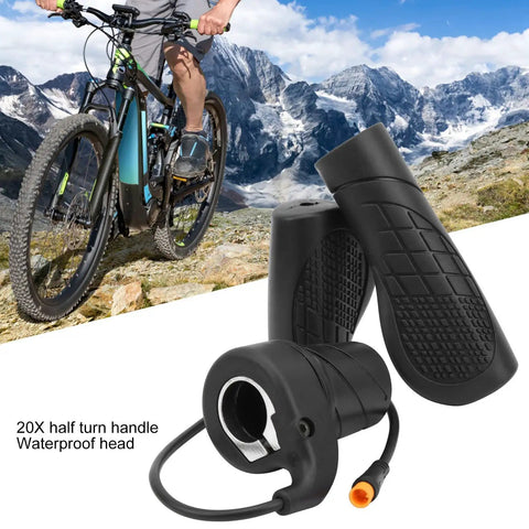 Cyclist with mountain view and Rubber Half Throttle Grip for Modified Part Joint with Beefy Aluminum Alloy Mount for Ebikes