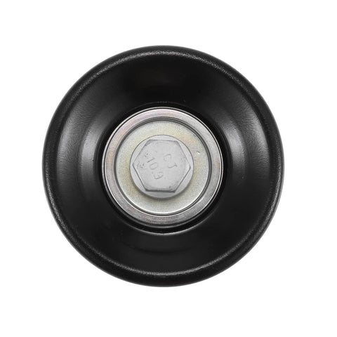 Drive belt idler pulley for Nissan Altima/Murano, black pulley with silver center bolt, front view