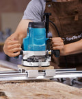 Worker using Pro Grade 3 Inch Spoilboard Surfacing Router Bit With 2 Plus 2 Carbide Blades One Half Inch Shank ATS Coated Insert