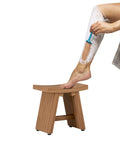 13 Inch Solid Teak Wood Shower Foot Bench With No Slip Rubber Gripping Feet Stainless Hardware And Water Resistant Foot Shaving