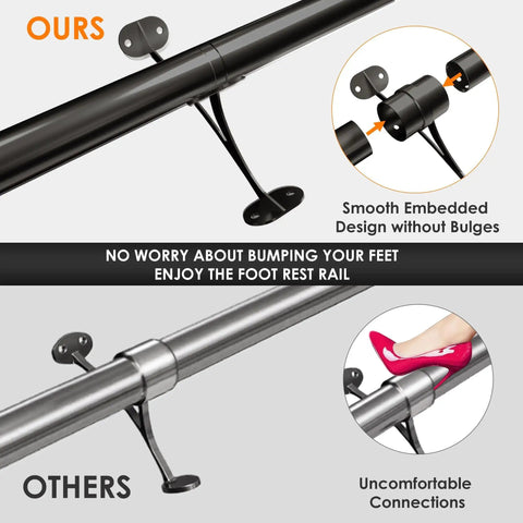 Comparison of 4 Foot Bar Foot Rail Kit With 304 Stainless Steel Tubes showing embedded design versus bulged connections.