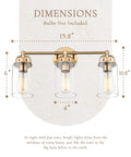 Lit 3 Light Champagne Bronze Vanity Light With Clear Glass Shades For Bathroom Wall Mount Over Mirror, dimensions diagram