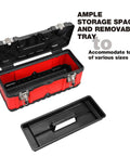 Badass Portable Tool Organizer Case Featuring Heavy Duty Plastic Build Removable Storage Tray And Sure Grip Handle Perfect For Tackling Garage Shop Or Car Trunk Jobs With Ease, showing ample interior and removable tray.
