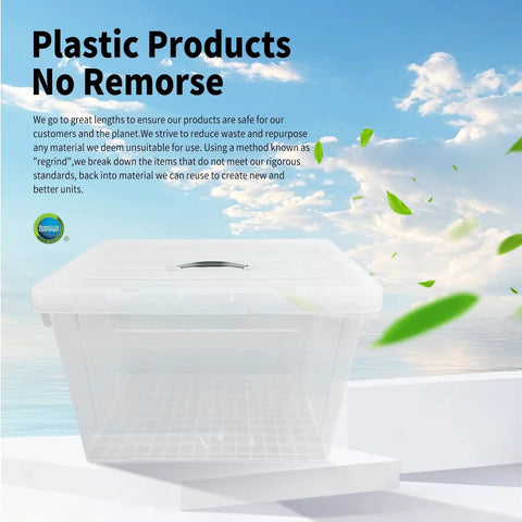 Hella Spacious 90 Quart Clear Plastic Storage Bins With Tight Lids 8 Pack, heavy duty container with transparent design for eco-friendly storage.