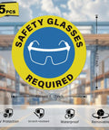 Five Pack Safety Glasses Required Signs 17 by 17 Inches Self Adhesive Vinyl Waterproof Eye Protection Caution Warning Signage