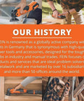 FEIN power tools in action, showcasing usage on wood and metal, highlighting company history and global reach.
