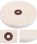 Close-up of Must-Have 2pc Cotton Buffing Wheel For Bench Grinder With 12mm Arbor Hole, beige material, perfect for polishing.