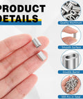 500 Piece Aluminum Crimp Loop Sleeves For One Sixteenth Inch Wire Rope And Cable Ends, Durable Lightweight Ferrules End Caps For DIY Rigging, Marine Outdoor Gear, Easy Quick Crimp. 500 pcs aluminum double-barrel sleeves in hand
