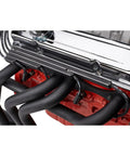 Black Aluminum Finned Universal Wire Management Loom Set Fits Up To 9.5mm Wires With Adjustable L Brackets Installed on Engine