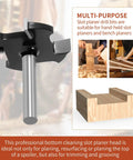 Spoilboard Surfacing Router Bit 1/4 Inch Shank, 1.5 Inch Cutting Diameter, displayed with wood planer and slab flattening applications