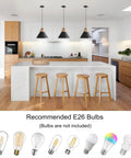 Solid Wood Matte Black Pendant Lights Three Pack For Kitchen Island And Dining Room Modern Ceiling Hanging Lamps For Bar And Coffee Bar Minimalist Wood And Metal Design Warm Ambience displayed over a kitchen island