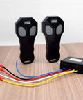 12V Wireless Winch Remote Control Kit 2 Pack With Dual Transmitters Universal Five Wire System For Truck Car ATV SUV Winches Plug And Play Setup 100 Foot Range English Manual Included Works With Most Self Recovery Winches, two remotes and wiring receiver