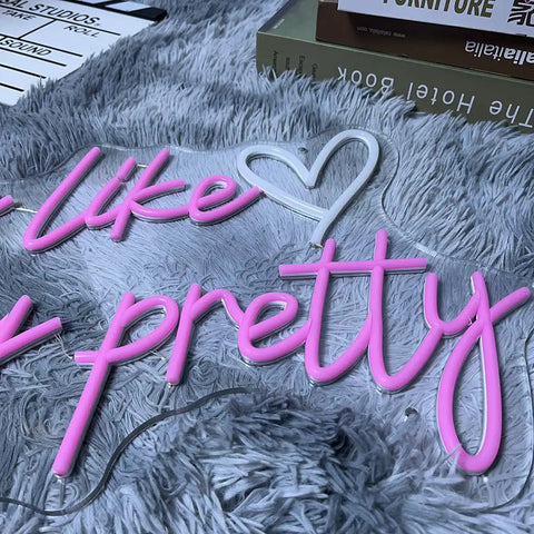Lit Like Really Pretty Neon Sign LED Neon Lights for Bedroom Decor pink wall light on grey rug