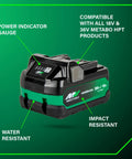 MultiVolt 18V And 36V Lithium Battery 5.0Ah And 2.5Ah Water Resistant Impact Resistant 4-Stage Fuel Gauge shown