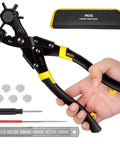 Long Handle Revolving Leather Hole Punch Kit For Belts Watch Bands Straps Dog Collars And More Round And Oval Punch Set in use