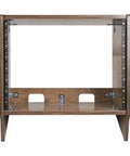 Rock Solid 8U Angled Desktop Studio Rack Hella Durable Baltic Birch Build With Slick Weathered Brown Finish, open front view.