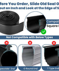 Coiled black vinyl garage door bottom seal, inset shows square-end cross-section.