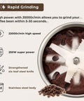 Electric Coffee And Spice Grinder Mini Mill 250W, 200ml Capacity Dry Grinding, Stainless Steel Blade with coffee beans inside
