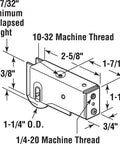 One And A Quarter Inch Steel Roller Assembly With Ball Bearings For Smooth Door Sliding No Fuss Rear Adjusting Plain Back Housing For Easy Height And Alignment Adjustment Mounting Screw Sold Separately Single Pack dimensions diagram with threaded mounts