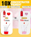 Teexpert epoxy resin pigment paste bottle with red dye and measuring beaker; front view shows 1 bottle vs 10x more