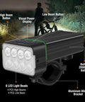 Beefy 900 Lumen USB C Rechargeable Front Bike Headlight And 5 Mode Taillight with 8 LED lights mounted on a bike