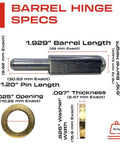Beefy Heavy Duty Weld On Bullet Hinge for Gates and Doors with dimensions and specifications detailed in image.