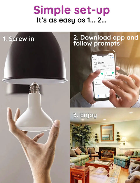 Step-by-step setup of Tunable WiFi BR30 Smart Flood Light Bulbs 13W 100W Equivalent with app control in living room