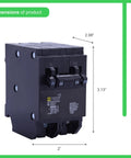 90 Amp Plug On Circuit Breaker For Homeline Loadcenters, 10kA Interrupting Capacity, Black, Model HOMT2020250CP with dimensions