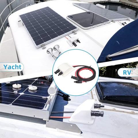 Solar Double Cable Entry Gland Box Waterproof ABS Housing for RV Roofs Boats and Camping with 2M 10AWG Extension Cord and Two Easy Install Options Glue or Screw on yacht roof
