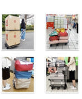 Heavy Duty Foldable Push Hand Cart With Retractable Handle Slick Portable Platform Truck For Warehouses And Moving Jobs Solid Blue Utility Trolley in use with boxes and luggage.