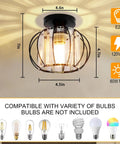 Black Crystal Flush Mount Ceiling Light With Modern Close To Ceiling Design Semi Flush Fixture For Hallways Entryways Foyers Bathrooms And Stairwells Sleek Industrial Vibe With Bright Crystal Shine