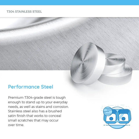 Close-up of ADA1823 Single Bowl Stainless Steel Sink material with brushed satin finish and corrosion resistance details.