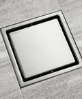 Snap In Invisible Tile Shower Drain for Modern Bathrooms and Kitchens, Brushed Stainless Steel Square Floor Drain Cover in tile.