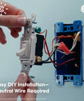 Installation of Smart Ceiling Fan Control Switch with 4 Speeds Bluetooth and Wi Fi Neutral Wire Required shown in wall setup.