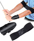 Person using 2 In 1 Golf Swing Trainer Set With Wrist Trainer And Arm Band To Fix Wrist Angle, Build Muscle Memory.