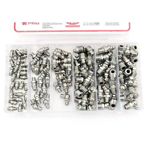 120 Piece Hydraulic Grease Fittings Kit With M6 And M10 Zerk Fittings In Straight 45 Degree And 90 Degree Angles For Automotive