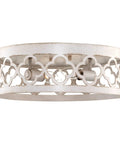 Farmhouse Quatrefoil 13 Inch Flush Mount Ceiling Light With Distressed White Metal Drum Shade And Antique White Finish, 2 Light Fixture For Living Room And Hallway, Modern Rustic Vibe