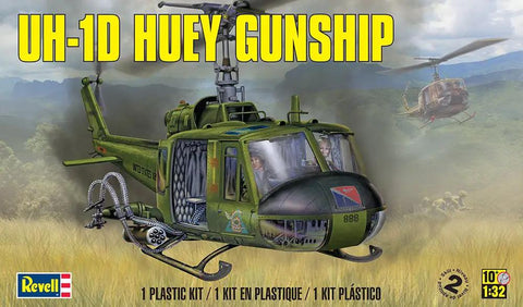 UH1D Huey Gunship Model Kit One Thirty Two Scale With 139 Pieces Optional Outboard Mini Guns Or Rockets Two Flight Crew