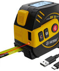 2-In-1 Laser Tape Measure With 262ft Range, Digital LCD Display, Rechargeable Handy Distance Tool, magnetic hook visible