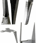 Close-up of Five Pack 1 Inch Stainless Steel Serrated Caulking Scraper Blades Pro Grade For Oscillating Multi Tool Accessory