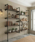 Wall-mounted shelves using 10 Pack One Half Inch Malleable Cast Iron Pipe Elbows 90 Degree Fittings For Threaded Black Pipes